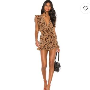 Lovers + Friends Camel Leopard Print Ruffle Romper